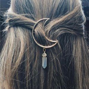Beautiful Moon gol plated brass & gemstone hair clip